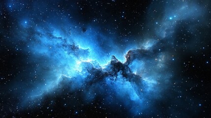 Vast Nebula in Outer Space Showcasing Vibrant Blue and Black Colors with Gaseous Clouds and Stars