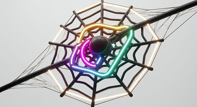 Abstract neon spider web design