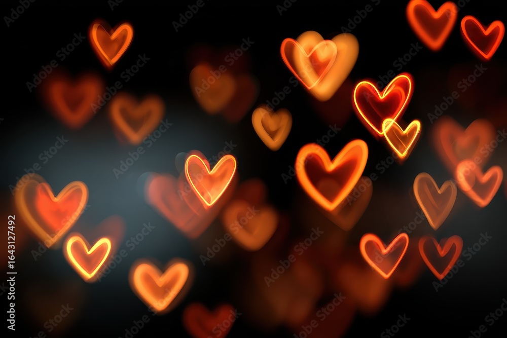 Poster glowing hearts create an enchanting abstract background filled with warm hues and soft lights, perfe