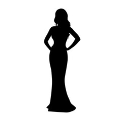 Elegant woman silhouette in floor-length gown with confident pose