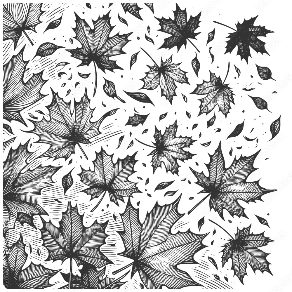 Poster scattered maple leaves in various sizes, creating a dynamic and decorative autumn-inspired pattern s