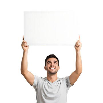 Man Holding Blank Sign Above Head