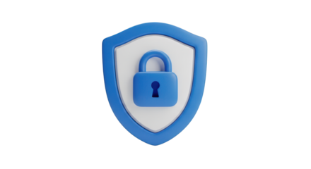 Blue Shield with Padlock Icon Symbolizing Security and Protection graphic design isolated on a transparent background