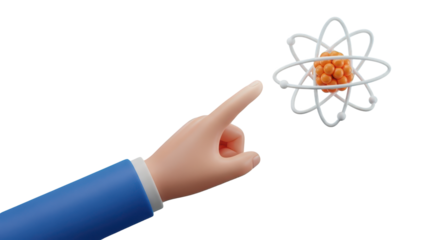Cartoon Hand Pointing at 3D Atom Model finger isolated on a transparent background