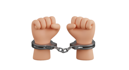 Cartoon Hands Shackled Together with Metal Handcuffs Isolated arrest crime isolated on a transparent background
