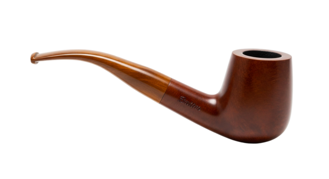 Wooden smoking pipe, traditional tobacco pipe with curved stem for leisure relaxation and vintage lifestyle concepts
