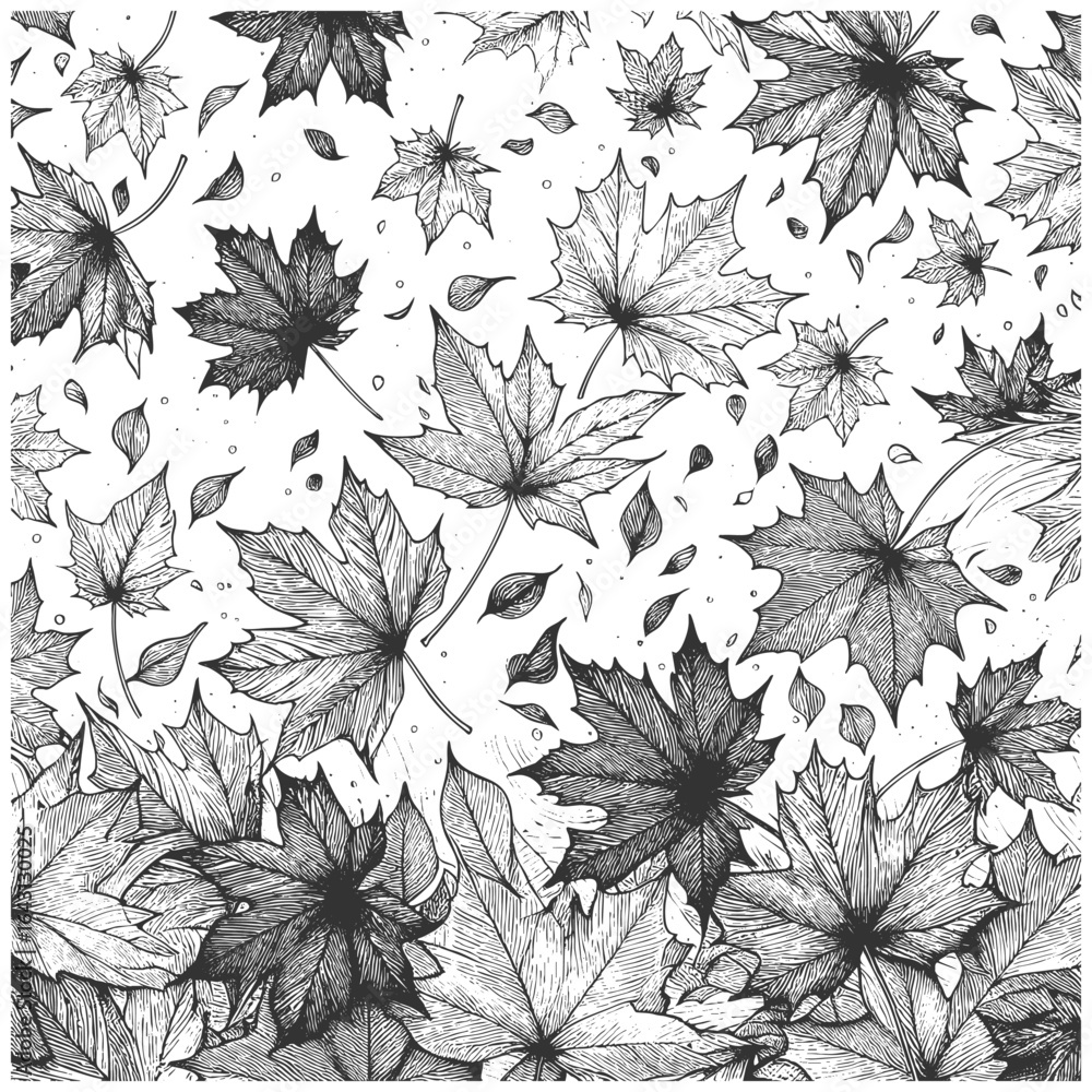 Poster scattered maple leaves in various sizes, creating a dynamic and decorative autumn-inspired pattern s