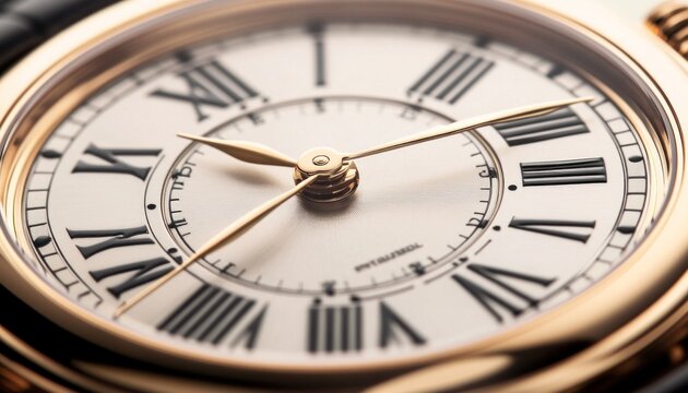 Luxury wristwatch showing time with roman numerals and gold hands