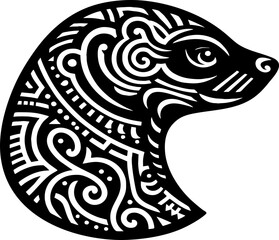 Mongoose Solid Black Vector Silhouette in Traditional Mexican Art Style on White

