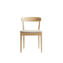 A simple wooden chair with a lightcolored seat, isolated on a transparent background