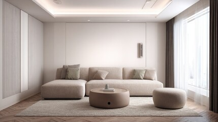 Beige sectional sofa in a modern living room.