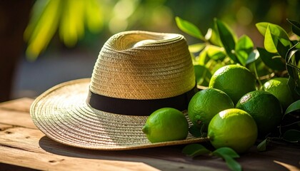 straw hat on a green background