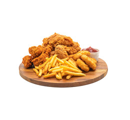 fried chicken with french fries and nuggets meal (junk food and unhealthy food)