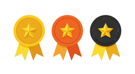 Gold Silver And Bronze Medals With Stars awards isolated on a transparent background