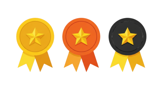 Gold Silver And Bronze Medals With Stars awards isolated on a transparent background - Powered by Adobe