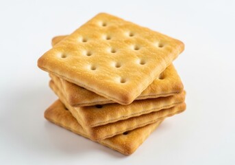 Fototapeta premium Stack of square crackers isolated on white background