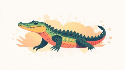 Obraz premium Cartoon crocodile, colorful, abstract background, child-friendly, educational, digital art, stock photo