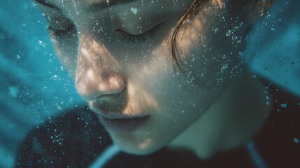Fototapeta premium young woman in the pool. Close-up portrait of a girl underwater in the water. Underwater photography.