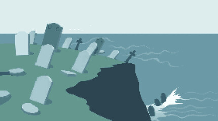 Graveyard by the Sea on a Coastal Cliff