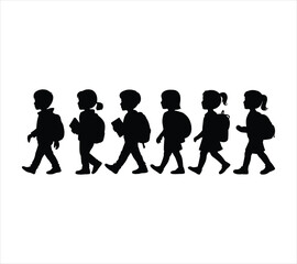 Fototapeta premium Kids Going to School Silhouette Vector