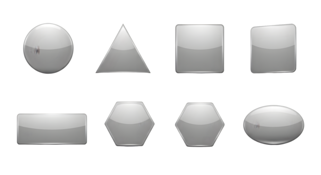 Collection of various geometric shapes including circle, triangle, square, hexagon, and oval, isolated on transparent background