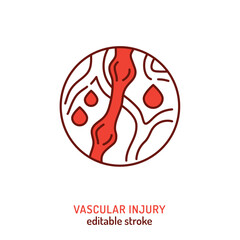 Vascular injury icon showing damaged blood vessel with drops