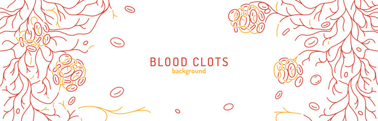 Abstract medical background showing blood clots in vessels with red blood cells and veins