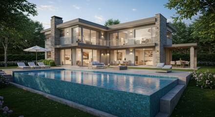 Modern Two-Story Villa with Glass Walls and Infinity Pool