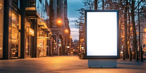 Urban Street Scenery Featuring an Empty Billboard and Advertising Display in Dusk City Life