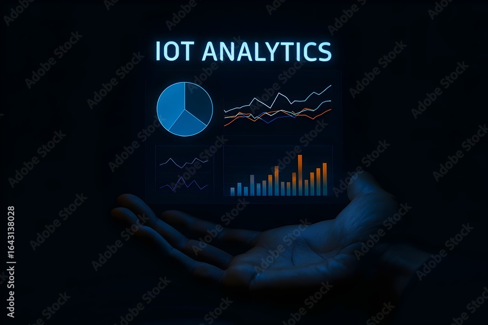 Fototapete iot analytics displayed on a screen with charts and graphs, representing business intelligence, syst