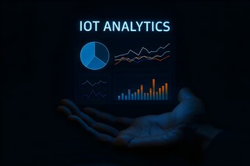 Iot analytics displayed on a screen with charts and graphs, representing business intelligence, system monitoring, and digital transformation in modern technology