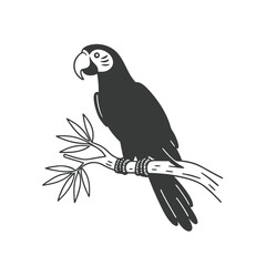 Fototapeta premium Parrot Sitting on Branch Silhouette Vector Illustration