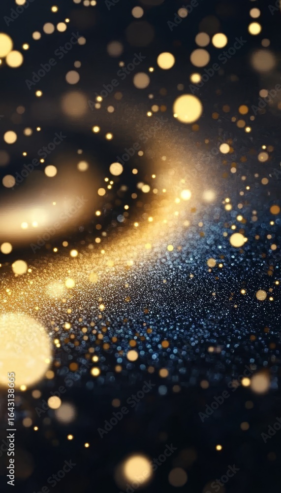 Poster magical dark background with glittering galaxy and sparkling particle trails for fantasy art design