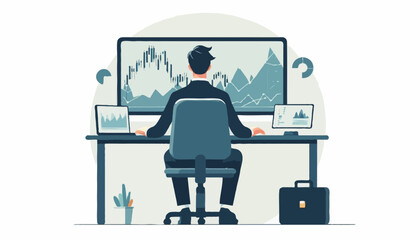 Vector illustration of an investment banker analyzing 
