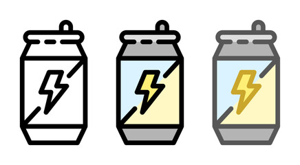 Energy drink icon. Energy drink can, line and fill icon. Outline, filled, and color versions. Vector illustration with editable stroke. Isolated on transparent background.
