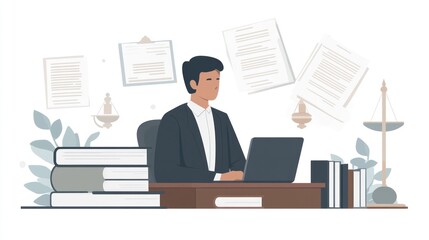 Fototapeta premium Lawyer working at desk with legal documents