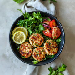 Mediterranean Tuna Patties with Fresh Herbs - Homemade Tuna Patties Mediterranean Style - Golden Crispy Mediterranean Tuna Patties Closeup