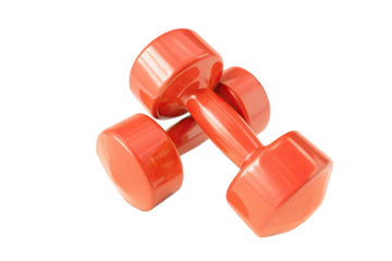 Pair of red dumbbells isolated on white background