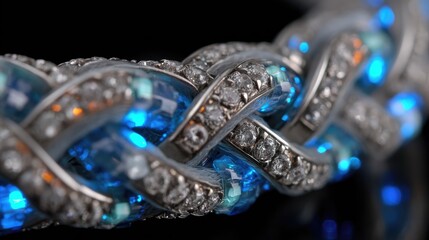 Obraz premium Close-up of a dazzling, blue and white, braided bracelet