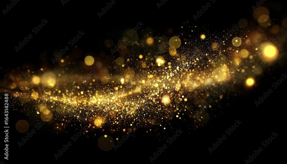 Poster elegant background with shimmering bokeh patterns and golden particles for a festive magic glow.