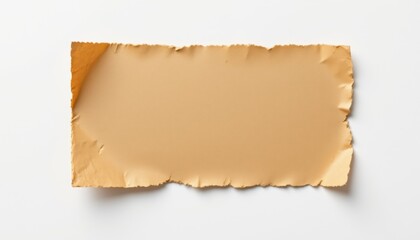 Torn edge of tan paper on a clean white background for creative design and collage projects, emphasizing texture and color