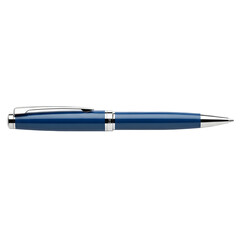 A blue metal ballpoint pen with a silver clip, isolated on transparent background