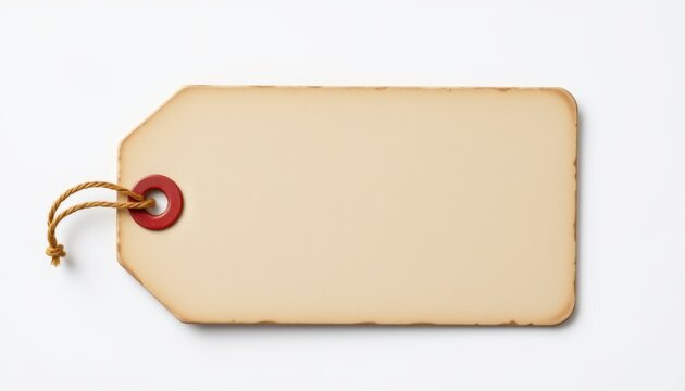 Blank Vintage Style Label Tag with Twine and Red Eyelet Isolated on White Background for Crafting and Labeling Needs