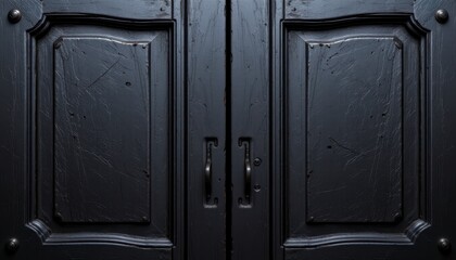 Elegant Black Wooden Door with Textured Panels and Modern Handles Perfect for Architectural Photography and Home Design Theme