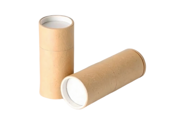 Pair of Craft Paper tubes with paper caps, cardboard containers for cosmetic packaging branding. 3d rendering mockup.
