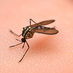 Obraz premium Zika Virus Carriers Close Up of Mosquitoes on Skin Bloodsucking Insect Spreading Diseases Mosquitoes Feeding Zika Virus Spreads Diseases Mosquitoes Drawing Blood From Human Skin Mosquitoes Transmittin