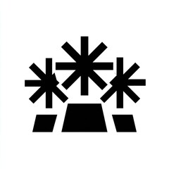 Three stylized snowflakes over three rectangular shapes