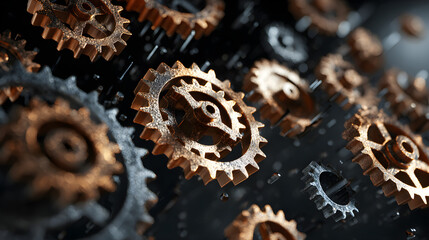 Vintage Gear high-quality Rotating Midair stock Cogs Metal photo in with decorative props, for branding design
