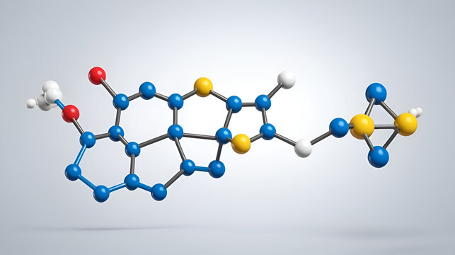 glucuronic acid molecule 3d rendering, flat molecular structure with chemical formula and atoms color coding