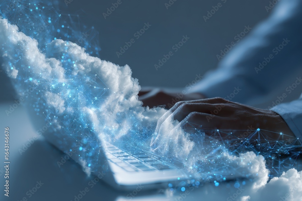 Poster digital technology and data exchange through cloud computing enhances connectivity and collaboration
